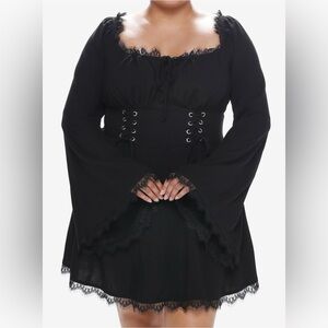 NWT Cosmic Aura Black Lace-up Bell Sleeve Dress Plus Size Gothic